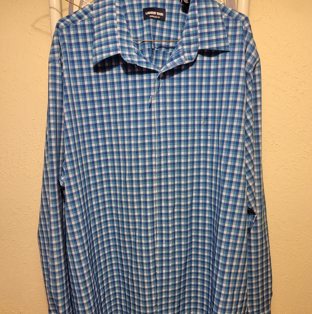 Lands' End Men's Blue Plaid Shirt